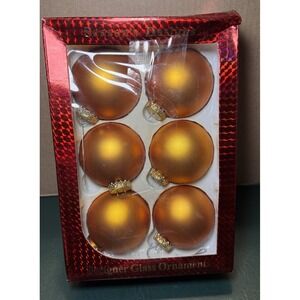 Vtg Season's Designs Gold Designer  Crown Top Glass Ornaments Set Of 6